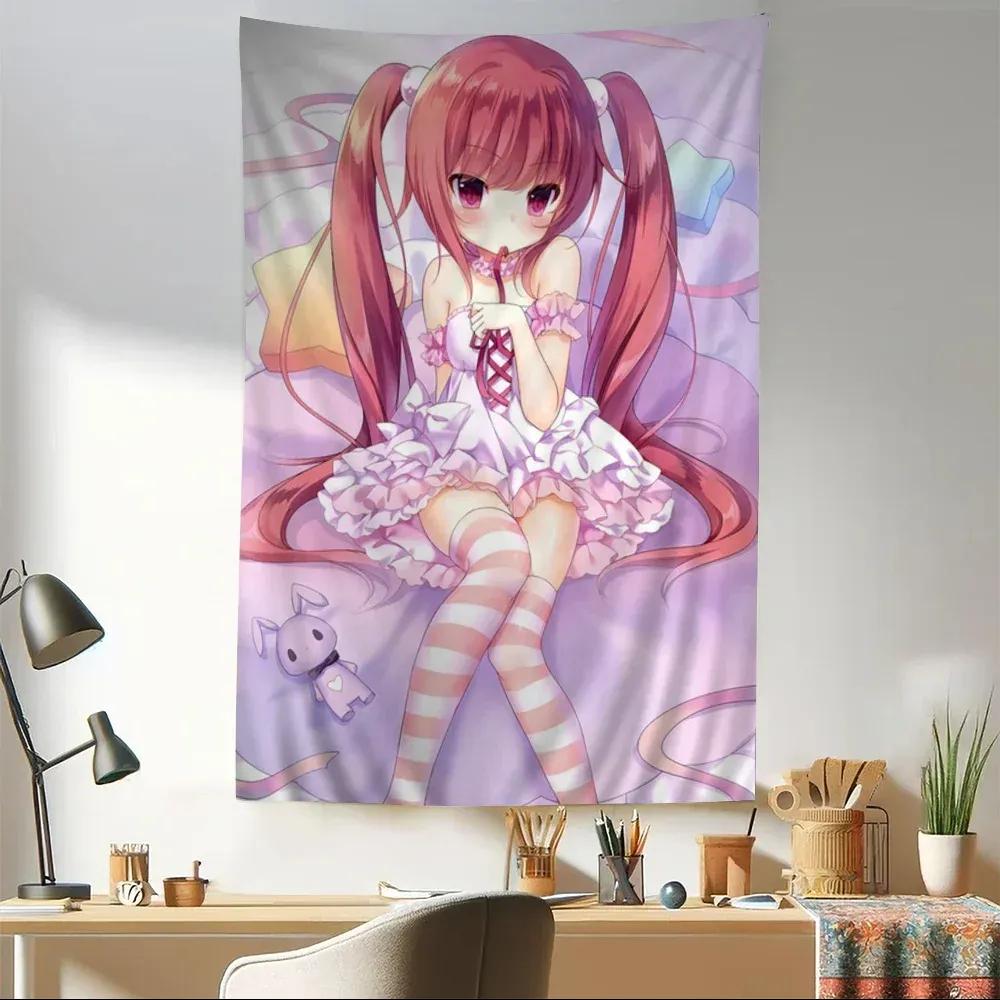 Süße Kleine Loli Anime Seidenkunst Hängend Böhmischer Wandteppich Hängend Tarot Hippie Wandteppiche Wohnheim Japanischer Wandteppich