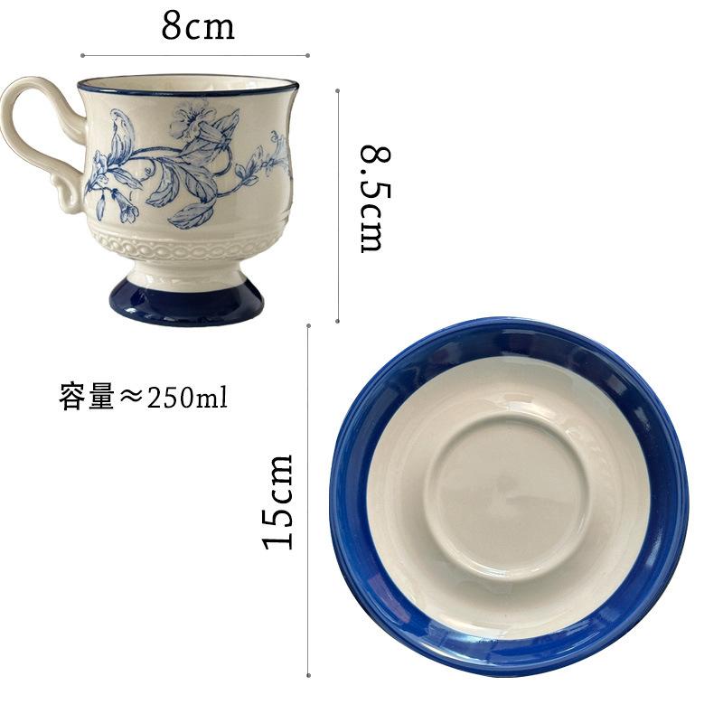 

Vintage Ceramic Coffee Cup Set with Saucer Luxury Afternoon Tea Floral Mug Latte Art Cup 250ml