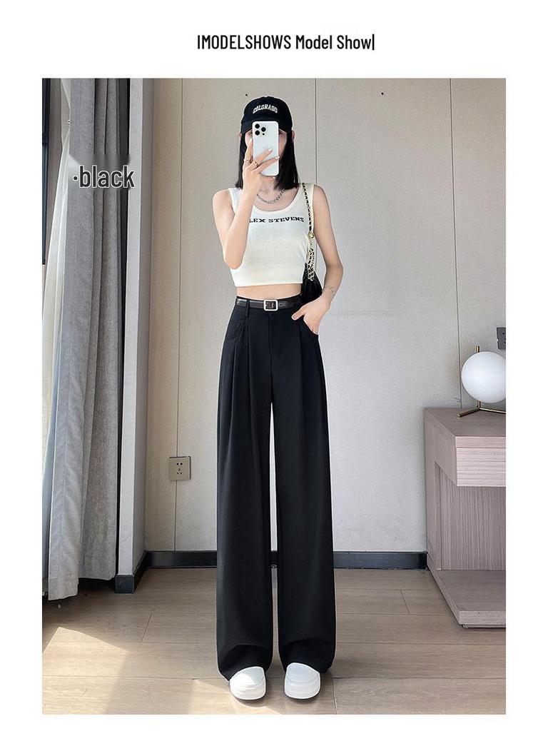 Khaki High-Waisted Slim-Fit Wide-Leg Dress Pants for Women - Spring/Summer Collection