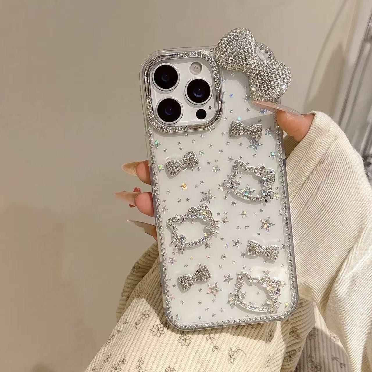 

Luxury Rhinestone Sparkle Star Bow iPhone Case for iPhone 11/12/15/16/17 Pro Max 15 Plus