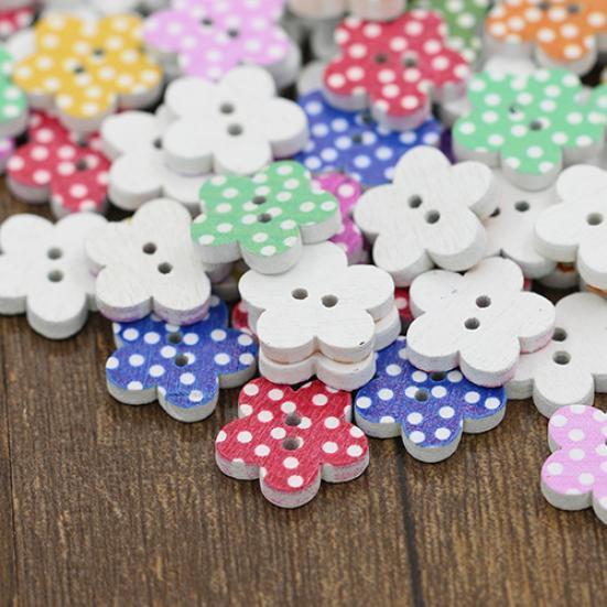 100 st Härliga Träknappar DIY Sömnad Scrapbooking Blomma Prickar Blandade 20 X 2mm