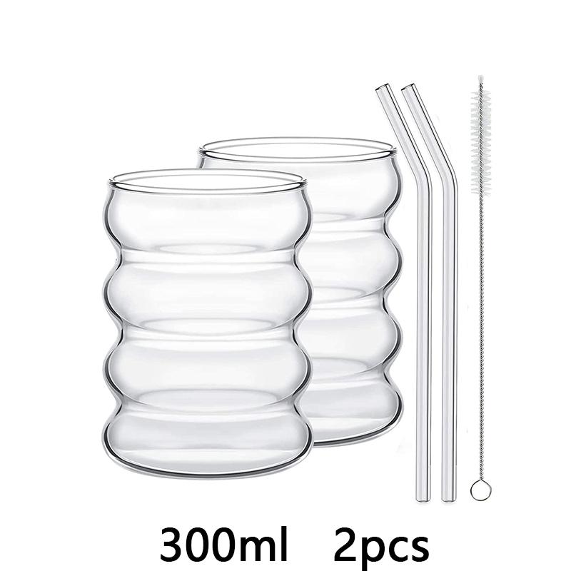 1/2/4 buc Pahare pentru băuturi în formă de val cu paie, Pahare de sticlă vintage, Pahare pentru băutură pentru suc, bere, vin, șampanie, cocktail