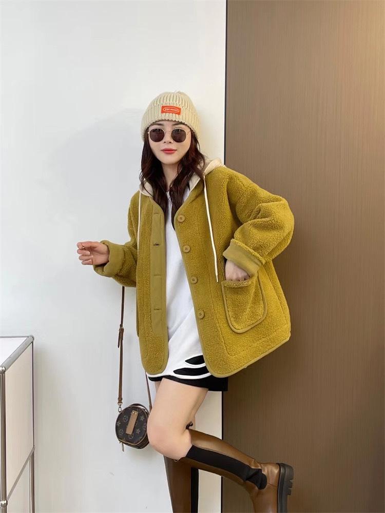 Women's Hooded Lamb Wool Coat 2024 - Casual Loose Fleece for Autumn and Winter