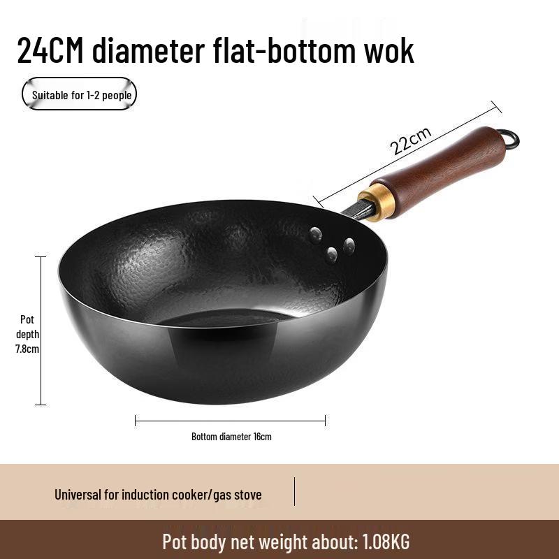 ZISIZ 24cm Traditional Cast Iron Wok