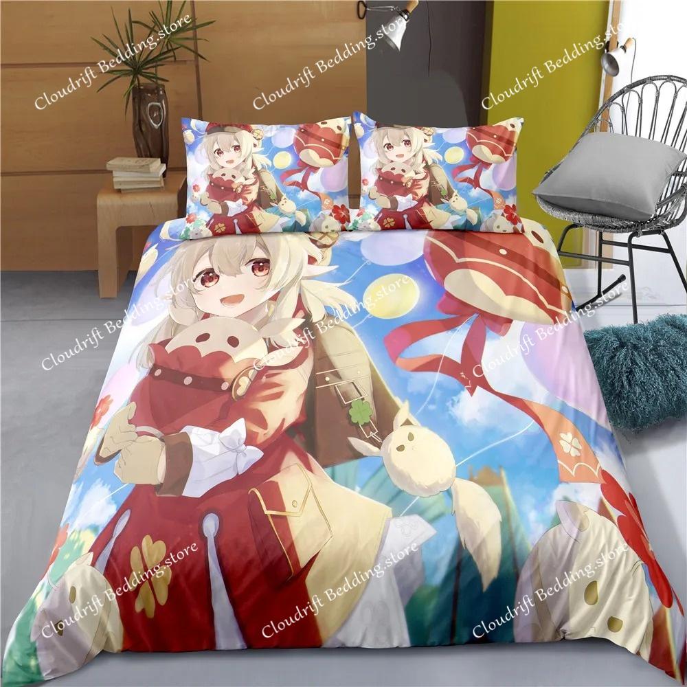 Indecor Genshin Impact Keqing Duvet Cover Pillowcase Bedding Set Single Twin Full Size for Kids Adults Bedroom Decor