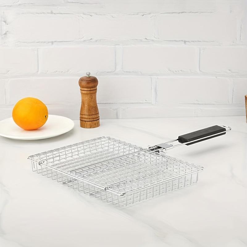 Folding Portable Stainless Steel BBQ Grill Basket for Fish Vegetables Meat Shrimp with Removable Handle