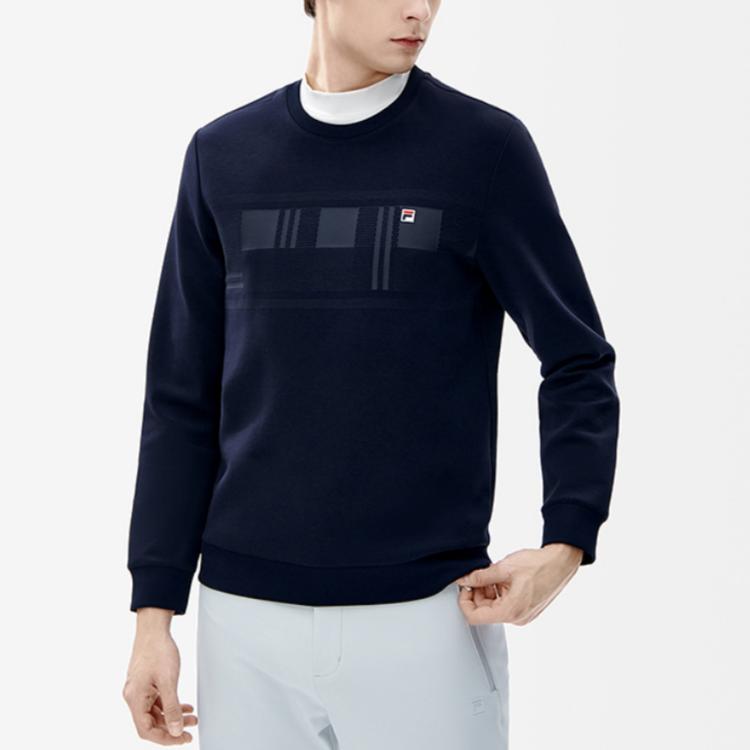 FILA Solid Color Logo Round Neck Knit Pullover Sweatshirt Men sweatshirt Legendary-Blue F11M241207FNV