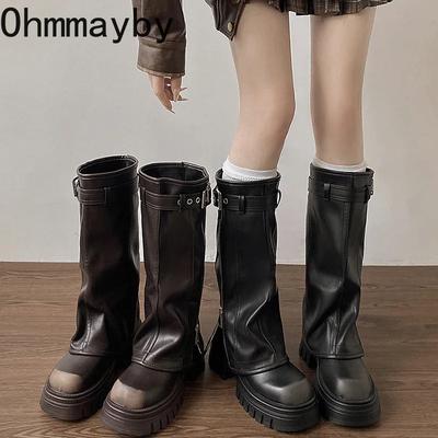 Botas altas hasta la rodilla gruesas Moda para mujer Señoras Cremalleras laterales Botas largas de caballero Nuevos Zapatos de otoño invierno para mujer