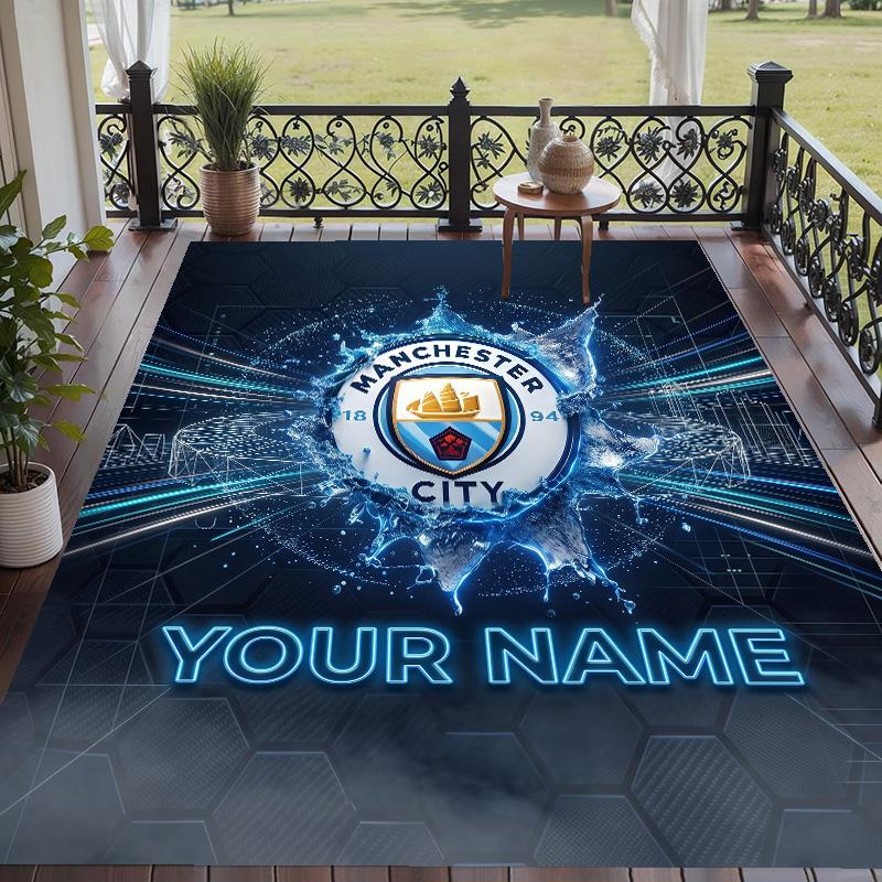 Custom Text Printed Rug Manchester City Non Slip Floor Carpet For Home Room Decor
