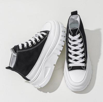 Women Lace-Up Front High Top Flatform Canvas Shoes Fashion Casual Comfortable Height Increasing Sneakers