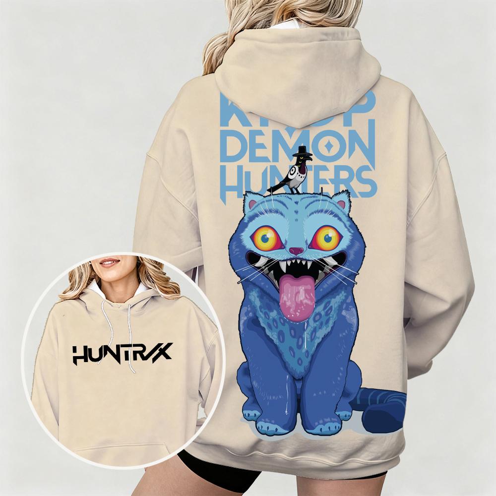 Hot Women's Oversized Hoodie with KPop Demon Hunters Bold Derpy & Bird Graphic Print Dual Side Art Design for Casual Daily Wear
