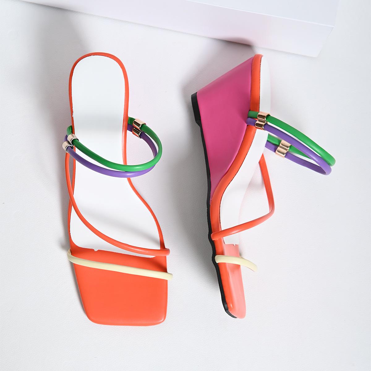 

Большие размеры, цвет конфет, квадратная головка, универсальные женские сандалии на покатом каблуке, тапочки, сексуальные, с открытым носком, модные, Zapatos Mujer 42 разноцветный