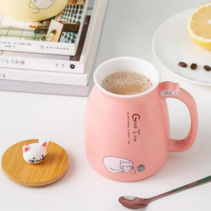 Cute Ceramic Mug Yogurt Cups with Wooden Lid Breakfast Dessert Mousse Cup Household Leisure Afternoon Tea Water Mug Gifts Cups