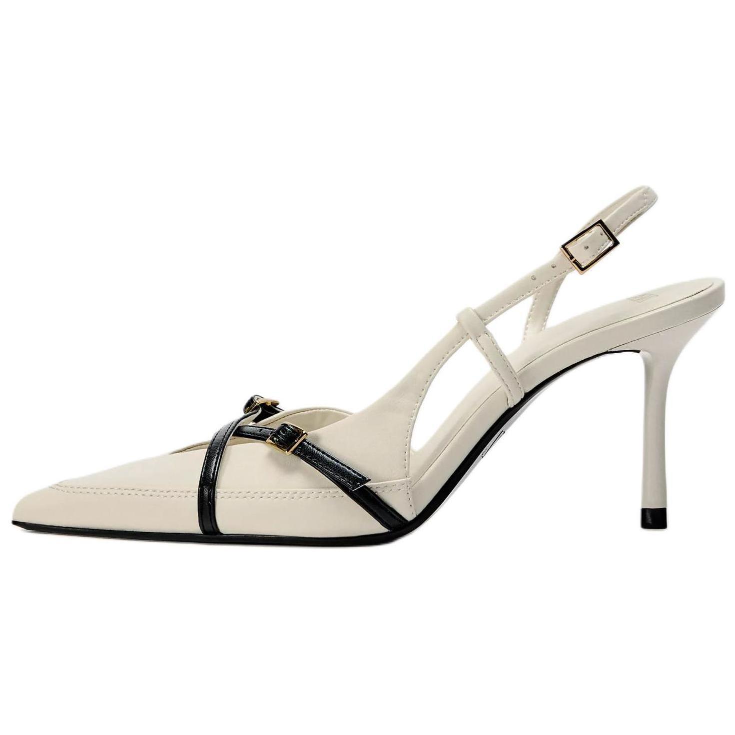 ZARA Two Tone Slingback Stiletto Heels Beige Black Womens 13870410202 37