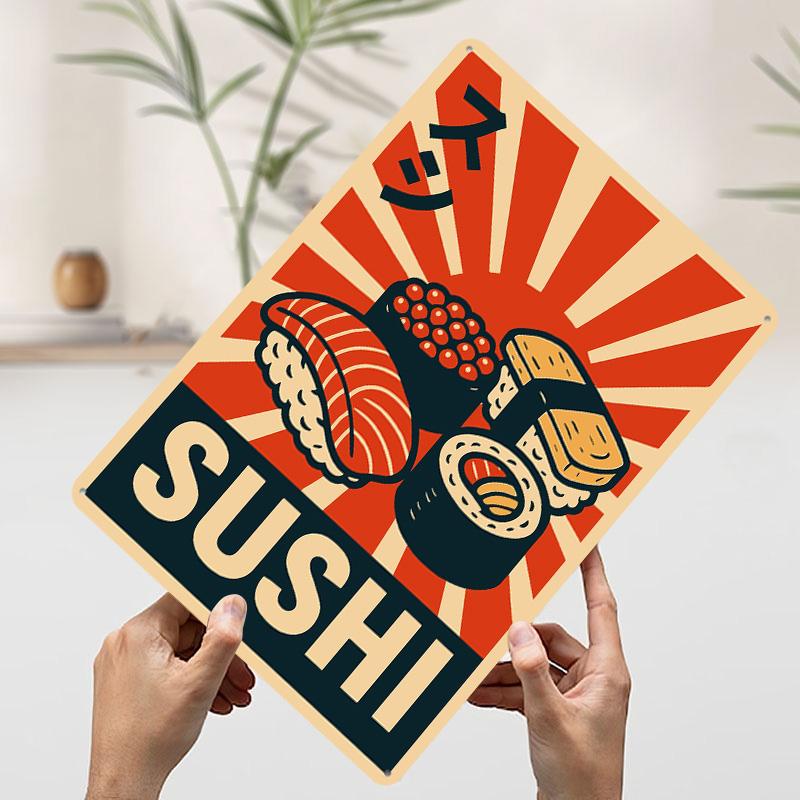 Sushi Japanese Food Tinplate Poster Custom Wall Art Vintage Metal Signs Retro Tin Plaque for Office Decor Room Decoration Gaming