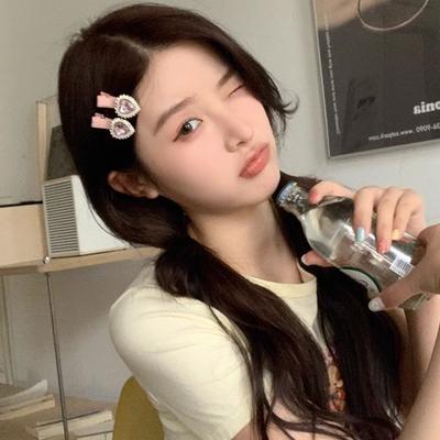 Sweet Dopamine Love Hairpin Pink Rhinestone Broken Hair Side Clip Cute Little Clip Simple Temperament Hair Accessories