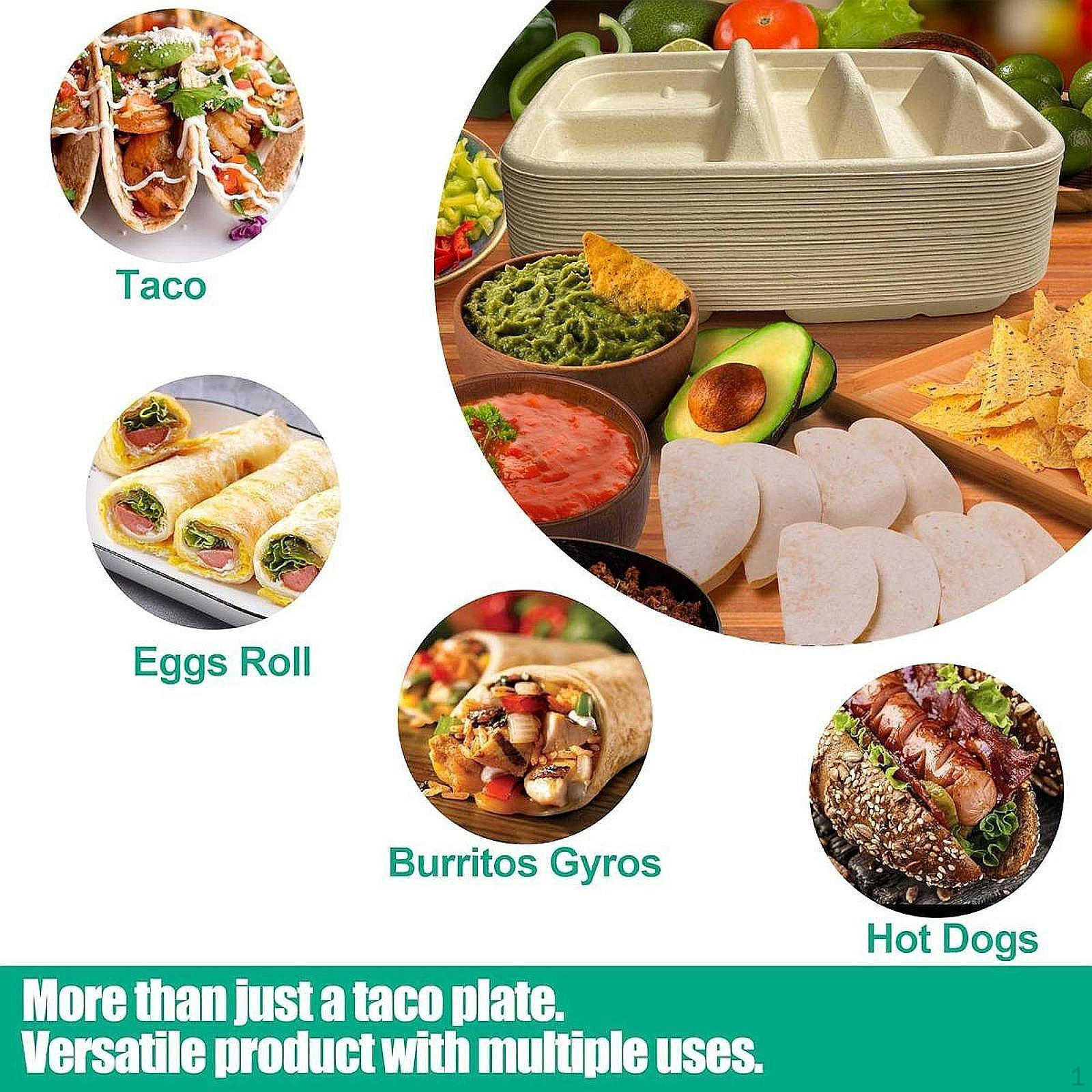 

25Pcs Taco Stands Shell Holder Storage Compact Gifts Tray Plates with Divider for Picnic Party