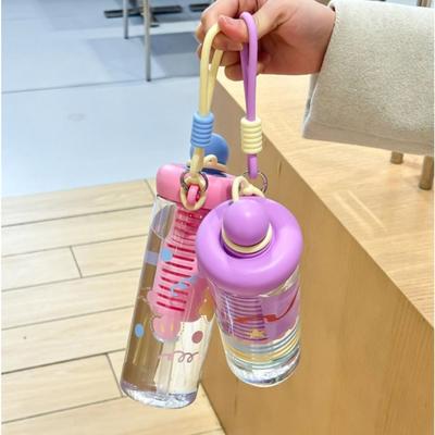750ml Straw Water Cup Large Capacity Cartoon Sport Water Bottle Tea Water Separation with Lanyard Tea Infuser Cup Student Gift