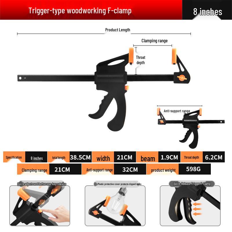 Heavy-Duty Industrial Ratchet F-Clamp for Woodworking - Quick Install Fixing Jig
