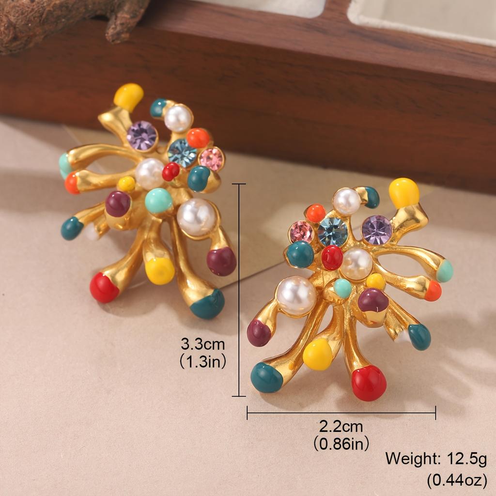 Exquisite Fireworks Modeling Stud Earrings Sparkling Colorful Rhinestone Oil Drop Earring Women Elegant Everyday Party Jewelry