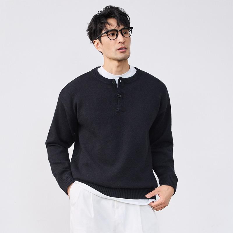 Autumn and Winter Crew Neck Sweater Fake Two Piece Contrasting Color Pullover Casual Men's Top