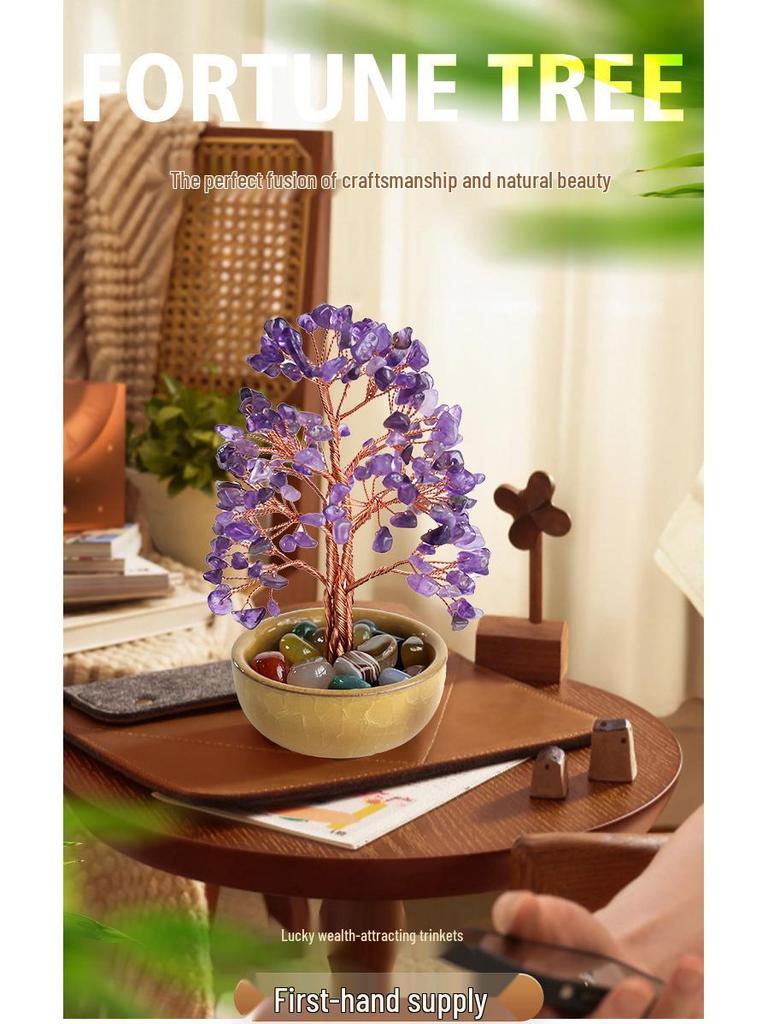 Natural Crystal Money Tree of Life Home Office Decoration Ornament