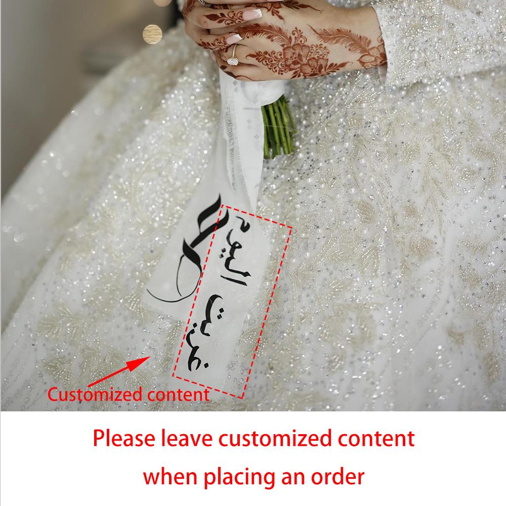 

Custom Arabic Bridal Bouquet Ribbon Wrap Flowers Decor Wedding Ribbon Vowels Wedding Keepsake Bachelorette Party Bridal Shower 1pcs 4x100cm