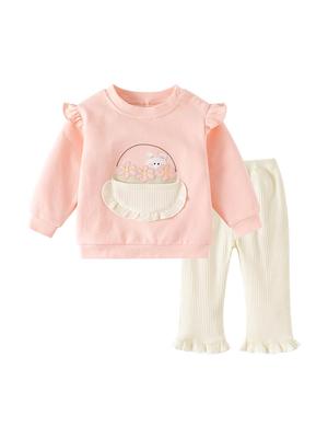 Cartoon Cute Girls' Spring/Autumn Long Sleeve Sweatshirt & Pants Set