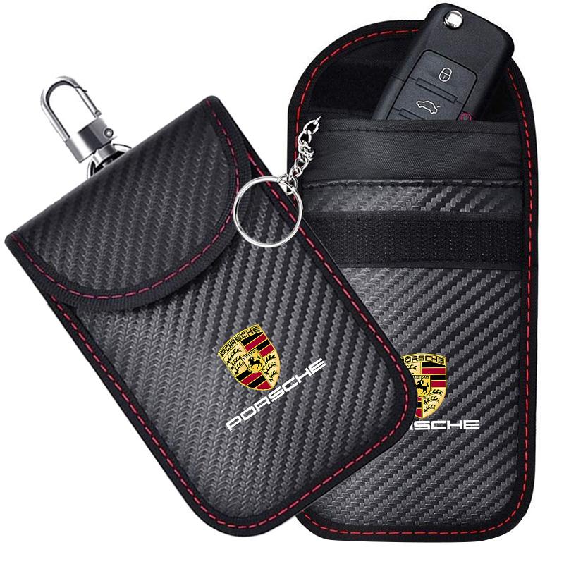 BMGB9 Pouzdro na klíče od auta Taška blokující signál Kapsa stínící RFID pro Porsche 718 Cayenne Panamera 911 Macan Taycan Cayman Boxster Samolepka