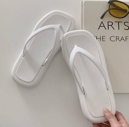 Fashion Fashion Summer Shoes For Women Slippers Square Head Platform Flip Flops Solid Color Beach Shoes Clothing For Women
