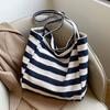 Korean version of casual art canvas bag ins fashion contrasting handbag Internet celebrity small fresh striped shoulder tote bag