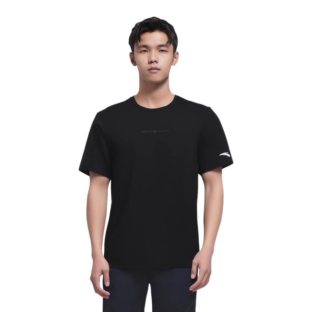 Anta Maglione Girocollo Monocolore Semplice Comodo Traspirante T-shirt Sportiva Manica Corta Top da Uomo Base-Nero 952527115-4