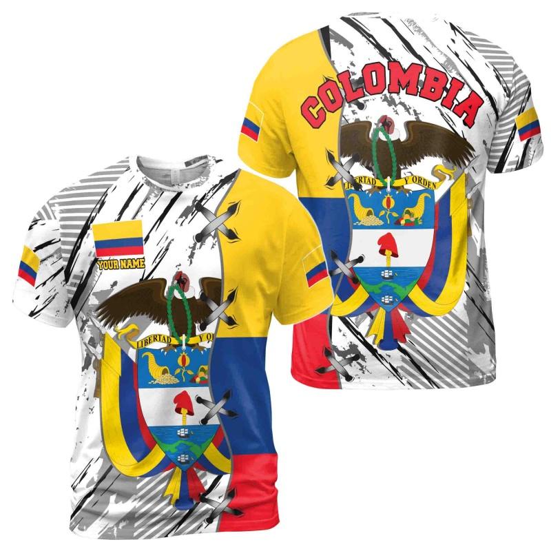 3D Gedrucktes Kolumbien Flagge T-Shirt Für Männer Kolumbianisches Emblem Grafik Kurzarm T-Shirts Mode Lässig Rundhals T-Shirts Sport Oberteil