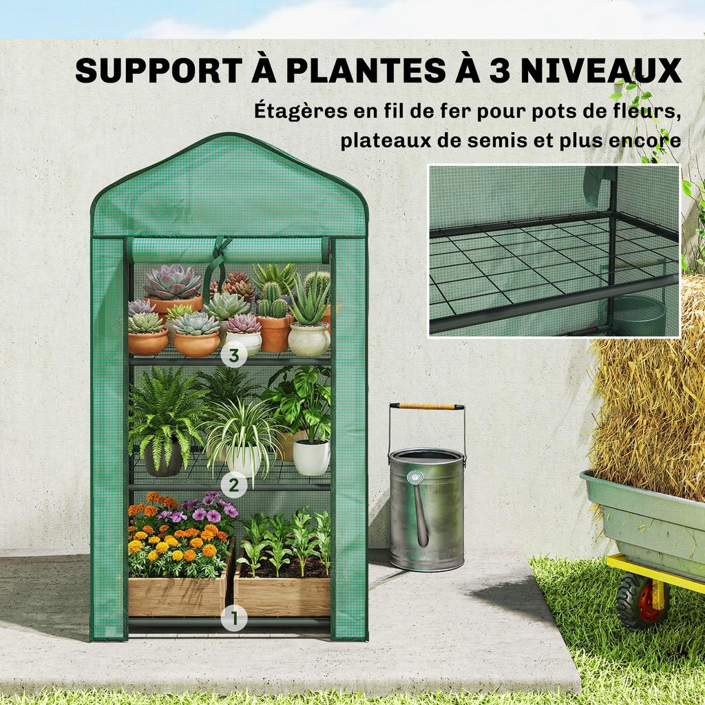 Garden Greenhouse, 3-Tier Shelves, PE Cover, Steel Frame, 59 X 39 X 127 Cm, Green