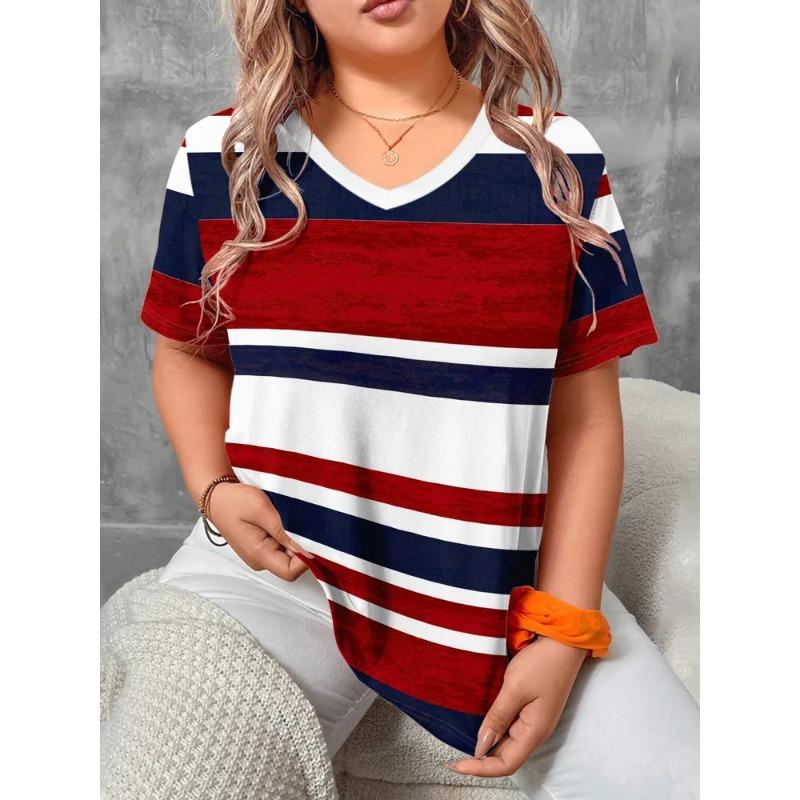Sommer Damen 3D-Druck V-Ausschnitt T-Shirt Mode Vielseitig Trend Atmungsaktiv Lässig