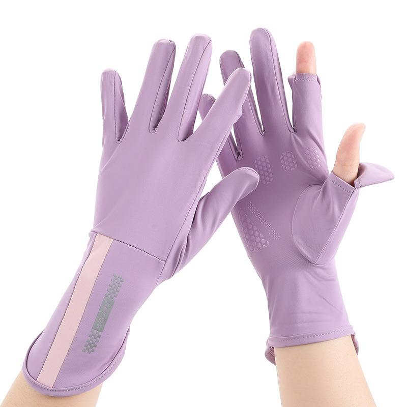 Sunscreen gloves women's UV protection thin summer ice silk fashion hand sleeves outdoor cycling leaking finger sunscreen gloves