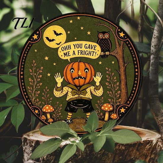 Wall Mounted Metal Decor Retro Halloween Sign, Round Decorative Vintage Festive Home Ornament Rustic Art for Living Room Party Decoration Durable Iron