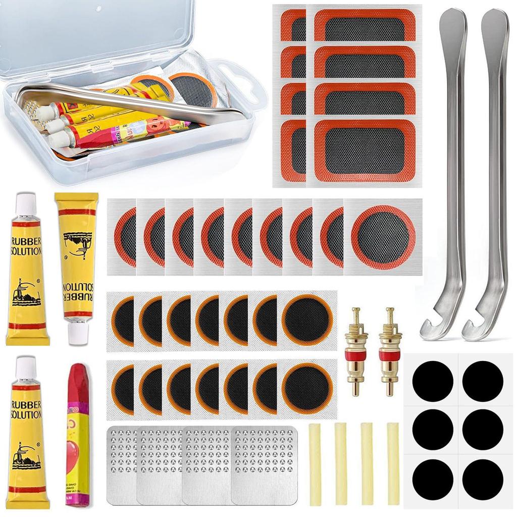 Bicycle Tire Repair Kit with Cold Patch, Glue, and Lever Tools