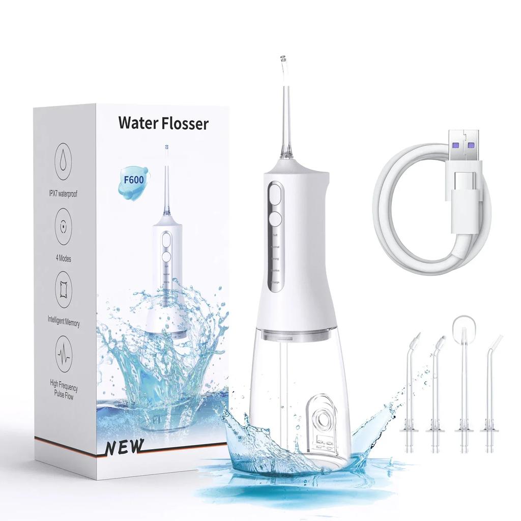 Wasserstrahl-Zahnreiniger Oral Irrigator 4-Modus Tragbar Zähne Wasserpistole 330ML Wassertank Zahnreiniger USB-Aufladung IPX7 Wasserdicht Reinigen
