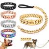 Available: 32mm Gold Stainless Steel Large Dog Chain Collar & Leash