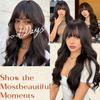 Women Stylish Long Wave Hair with Bangs Synthetic Black Brown Wigs for Daily Cosplay Use Heat Resistant Fibre