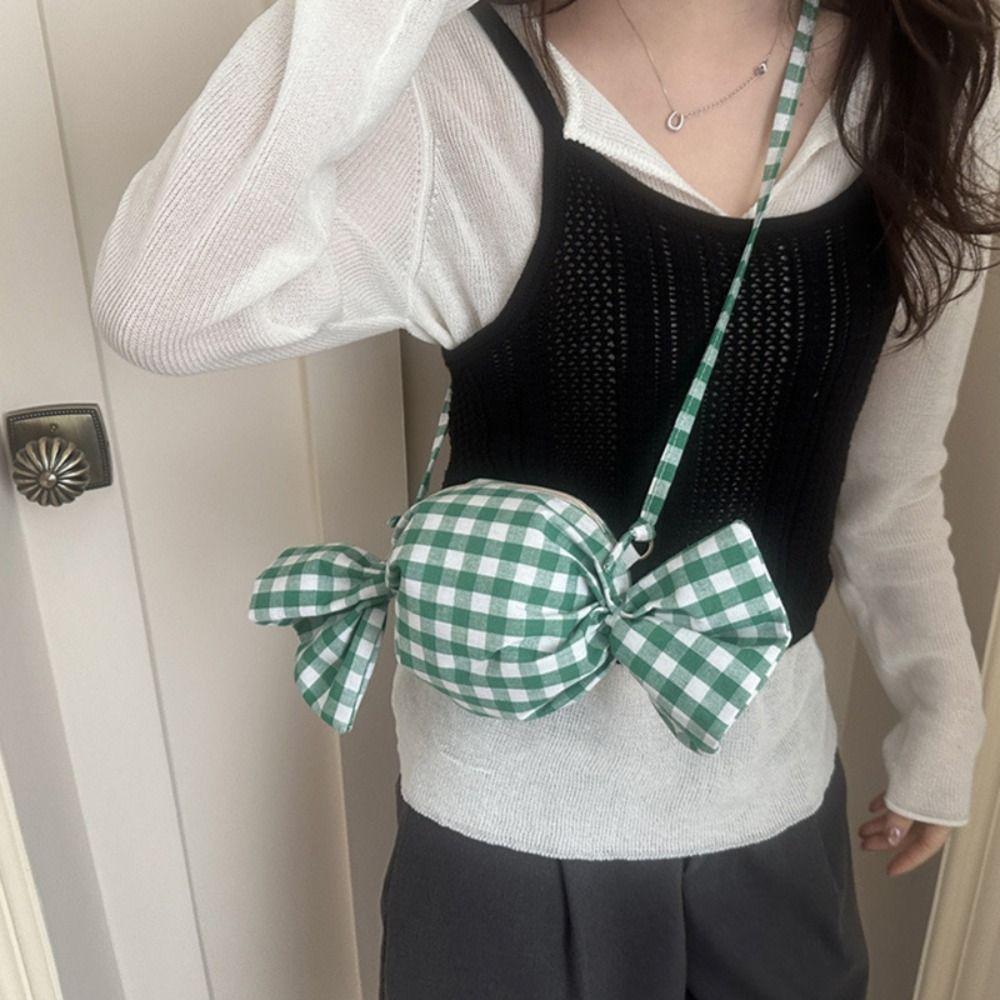 Sweet Candy Bag Grid Candy Bag Cloth Red Plaid Crossbody Bag Printed Shoulder Bag  Student