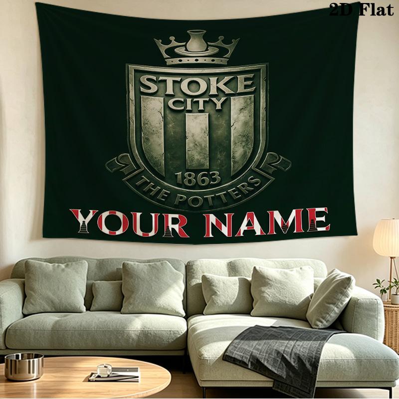 Arazzo Stampato Stoke City con Nome Personalizzato – Da Appendere alla Parete per Camere da Letto, Dormitori e Decorazioni per la Casa