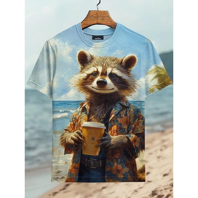 T-shirt da uomo estiva con stampa animale 3D e girocollo