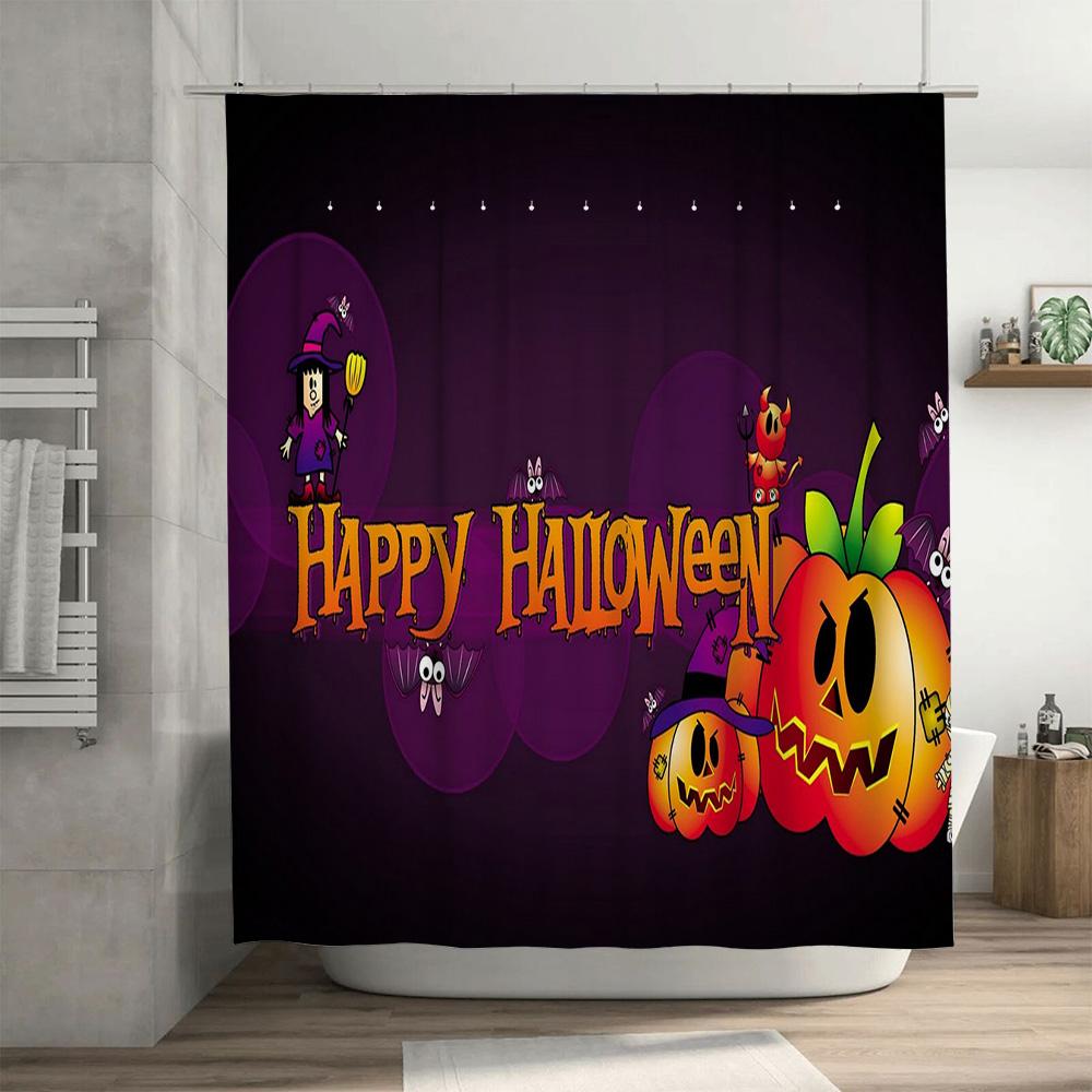 Spooky Halloween Decor: Printed PVC Waterproof Shower Curtains with Bright Pumpkins, Ghosts, Witches for Bathroom Decoration