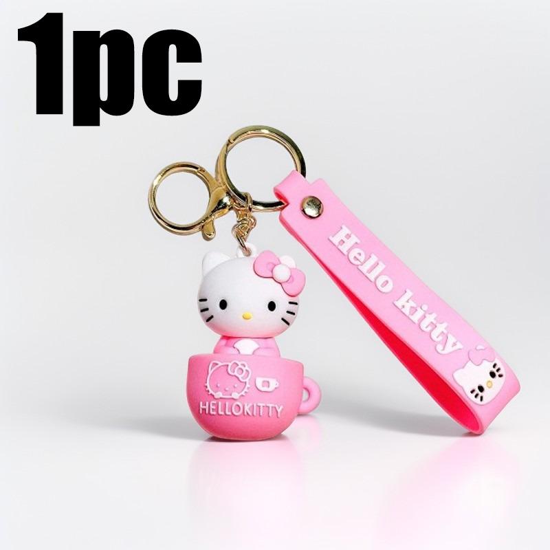 

Cute Cartoon Hello Kitty Keychain Teacup Key Chain Women Girl Schoolbag Shoulder Bag Car Keyring Kid Kawaii Gift Festival gifts