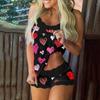 Women Print Pajamas Sleeveless Lace Cami Shorts Lingerie Sleepwear Set