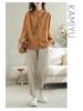 Women's Retro Cotton Linen Slimming Long Sleeve Shirt - Solid Color, Loose Fit for Spring & Autumn.