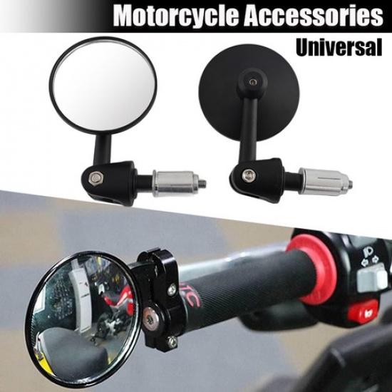 2x Universal Motorcycle Rearview Mirror Round 7/8  Handle Bar End Foldable Bike