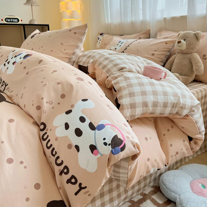 Small Fresh Cotton Four-piece Dormitory Pure Cotton Plaid Three-piece Bed Sheet